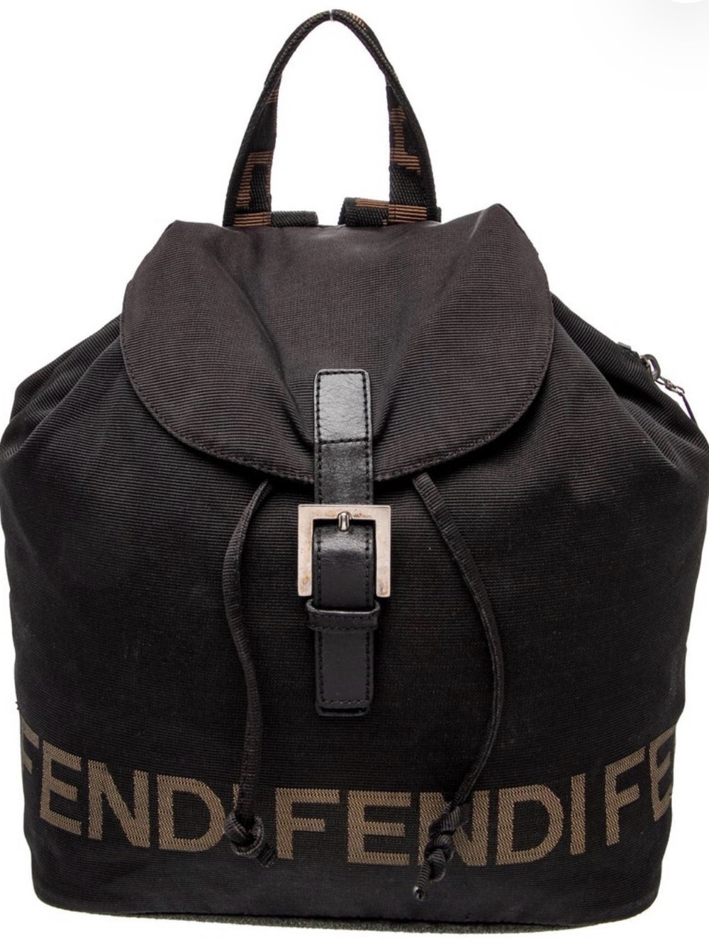 Fendi Black Nylon Logo Drawstring Backpack Vintage - Picture 2 of 11